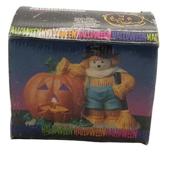 Vintage Halloween Candle Holder Jack O Lantern Scarecrow - Picture 10 of 10
